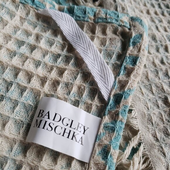 Cream + Blue Waffle Weave Badgley Mishka Kitchen Tea Towel or Serving Cloth - Picture 1 of 9